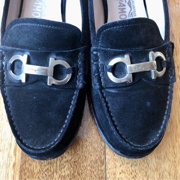 Salvatore Ferragamo black suede loafers with silver Gancini logo - Picture 5 of 10